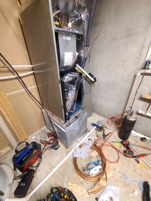 Air handler - Replace air hendle and add heat pack , replace  valve  r22 
Add refrigerant  
And checks leak