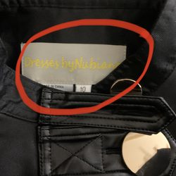 Designer Church Suits - The label inside the dress @ the collar...I originally ordered a 8 & this is what I received!