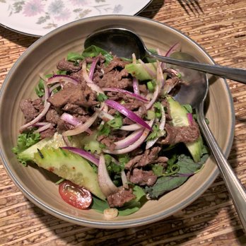 Basilic Essentially Thai - Thai Beef Salad. Suspiciously similar to the Thai Grilled Flatiron beef with seasonal veg. - Thai Near Me - Seattle, Washington Basilic Essentially Thai - Thai Beef Salad. Suspiciously similar to the Thai Grilled Flatiron beef with seasonal veg. - Thai Near Me - Seattle, Washington