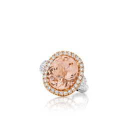 Varoujan Jewellers - The Royal Morganite Collection - featured here is a dress ring set with a rare 6 carat Morganite and round diamonds