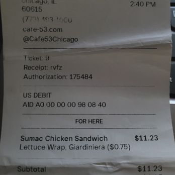 Cafe 53 - Receipt - Coffee & Tea Near Me - Chicago, Illinois Cafe 53 - Receipt - Coffee & Tea Near Me - Chicago, Illinois