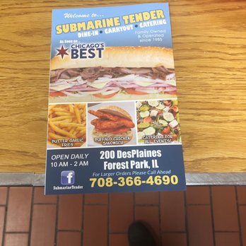 Submarine Tender - The address and phone number and hours of operation. - Sandwiches Near Me - Forest Park, Illinois Submarine Tender - The address and phone number and hours of operation. - Sandwiches Near Me - Forest Park, Illinois