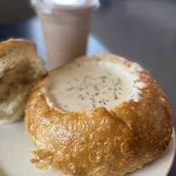 Ivar's Seafood Bar - White clam chowder in bread bowl