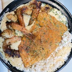 Thee Pink Plate Cafe - Shrimp, salmon & lump crab over grits