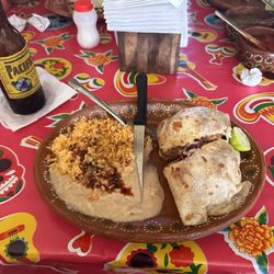 Mary's - Breaded shrimp burrito. Comes with rice and beans yuuums