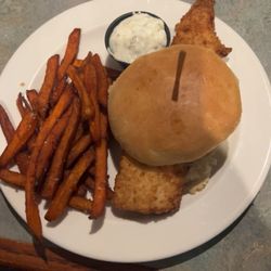 Cayuga St Steakhouse - Fish sandwich and sweet potato fries