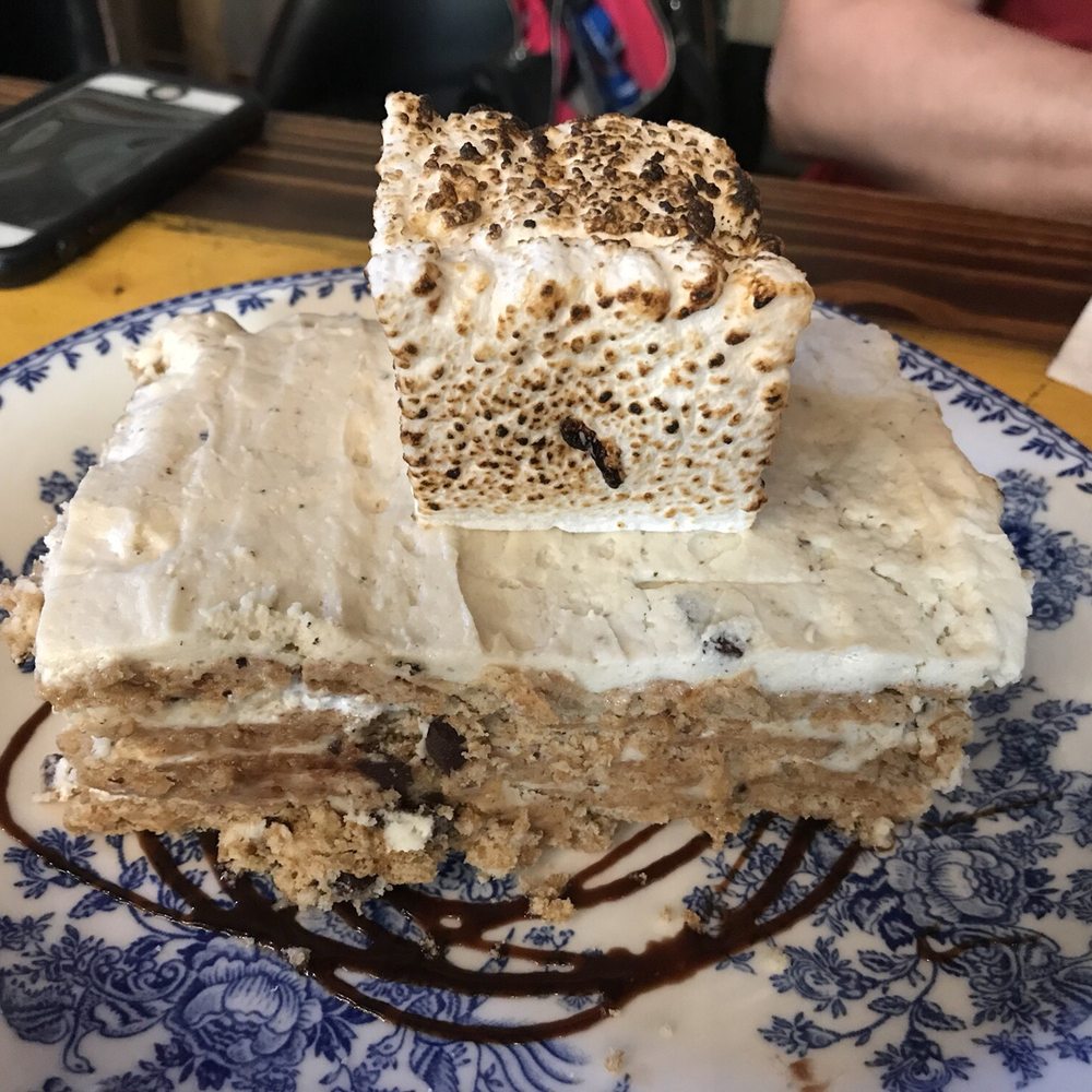 The Rustic - S'mores Pie - A traditionalist at our table was vexed by the square marshmallow on top. - New American Near Me - Dallas, Texas The Rustic - S'mores Pie - A traditionalist at our table was vexed by the square marshmallow on top. - New American Near Me - Dallas, Texas