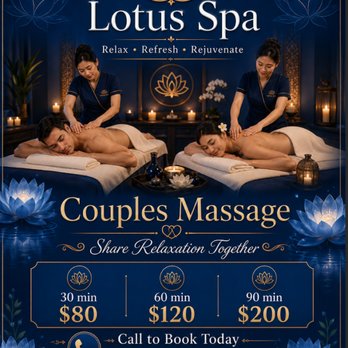 Lotus Spa - A couple's massage is just like any other massage service,
but you and your partner receive the massage at the same time,
o... - Day Spas Near Me - San Diego, California Lotus Spa - A couple's massage is just like any other massage service,
but you and your partner receive the massage at the same time,
o... - Day Spas Near Me - San Diego, California