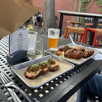 proof - Fried green tomatoes and smoked wings on patio - Barbeque Near Me - Cleveland, Ohio