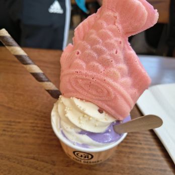 Uji Time Dessert - Mochi taiyaki + tofu soft serve + additional ube/jasmine tea swirl soft serve. Rice pearls and chocolate wafer as toppings - Desserts Near Me - San Francisco, California Uji Time Dessert - Mochi taiyaki + tofu soft serve + additional ube/jasmine tea swirl soft serve. Rice pearls and chocolate wafer as toppings - Desserts Near Me - San Francisco, California