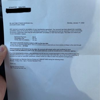 Anytime Fitness - Cancellation letter after paying final fees - Gyms Near Me - Monterey, California Anytime Fitness - Cancellation letter after paying final fees - Gyms Near Me - Monterey, California