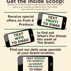 Grand Food Center - How do I find out what's for Lunch or Dinner? What are the Soups? Specials on Fruit & Veggies? This is how!!! Sign up to get the skinny.