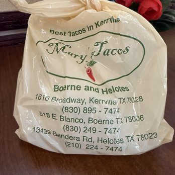Marys Tacos - Bag with the info - Tacos Near Me - Boerne, Texas Marys Tacos - Bag with the info - Tacos Near Me - Boerne, Texas