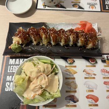 Tsuru Sushi - Salad and Crunchy Roll - Japanese Near Me - San Leandro, California