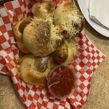 Biaggio's Pizzeria - Garlic Knots with Marinara Sauce- this thing has garlic butter all over and it's the best !! - Pizza Near Me - Las Vegas, Nevada