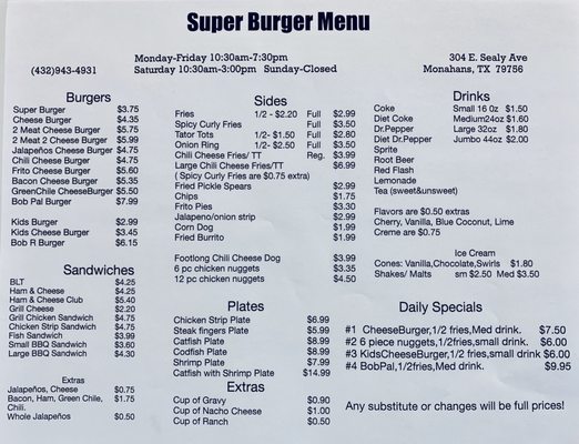 Menu photo 6 Super Burger Monahans, TX