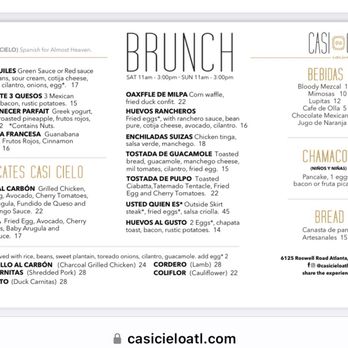 Casi Cielo - Brunch menu - Cocktail Bars Near Me - Atlanta, Georgia Casi Cielo - Brunch menu - Cocktail Bars Near Me - Atlanta, Georgia