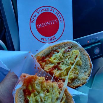Defonte's - Egg, potatoes, & mozzarella with crispy bacon hero is a great way to start the day - Sandwiches Near Me - Brooklyn, New York Defonte's - Egg, potatoes, & mozzarella with crispy bacon hero is a great way to start the day - Sandwiches Near Me - Brooklyn, New York