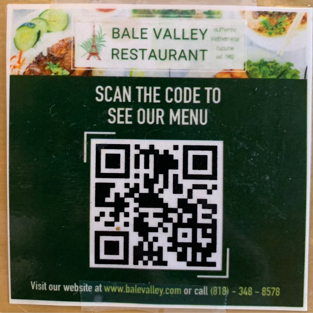 Bale Valley Restaurant - QR code to see the menu - Vietnamese Near Me - Canoga Park, California