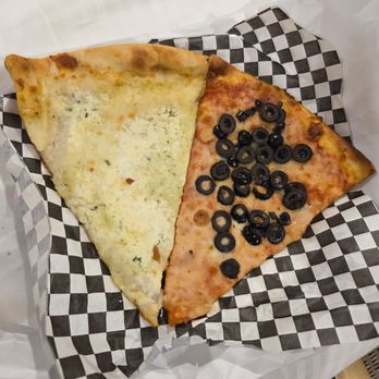 Secret Pizza - White slice and cheese slice with olives - Pizza Near Me - Las Vegas, Nevada Secret Pizza - White slice and cheese slice with olives - Pizza Near Me - Las Vegas, Nevada