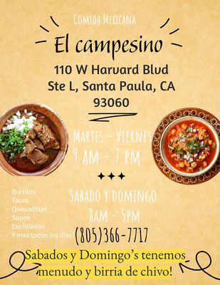 Menu photo 1 El Campesino Restaurant Santa Paula, CA Menu photo 1 El Campesino Restaurant Santa Paula, CA