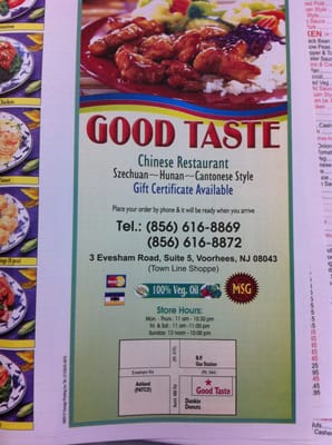 Menu photo 6 Good Taste Chinese Restaurant Voorhees, NJ Menu photo 6 Good Taste Chinese Restaurant Voorhees, NJ