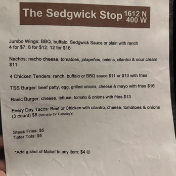 The Sedgwick Stop - Limited menu during game - American Near Me - Chicago, Illinois