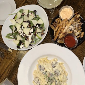 Aliment - Wild Mushroom Fettucine, Cranapple Salad, Truffle Fries, Rosemary Honey Gimlet - New American Near Me - San Francisco, California Aliment - Wild Mushroom Fettucine, Cranapple Salad, Truffle Fries, Rosemary Honey Gimlet - New American Near Me - San Francisco, California