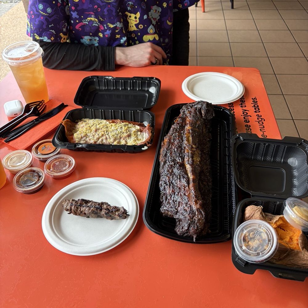 Candied Ribs, Mac and cheese, steak bites and a maple bacon sweet potato. Yum! Candied Ribs, Mac and cheese, steak bites and a maple bacon sweet potato. Yum!