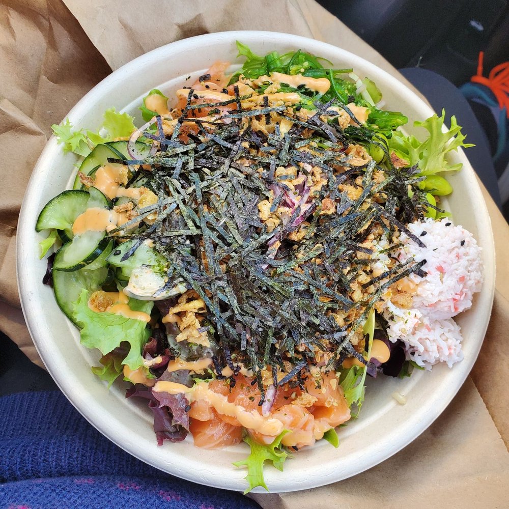 Poke Tiki - Poke bowl with salmon and no sauce, ended up tasting extremely sweet somehow? - Hawaiian Near Me - Irvine, California Poke Tiki - Poke bowl with salmon and no sauce, ended up tasting extremely sweet somehow? - Hawaiian Near Me - Irvine, California