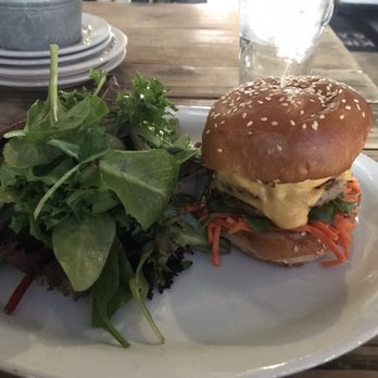 Kings Row Gastropub - Pulled pork burger, with Banh Mi carrots and jalapeño, cheese, Sriracha and Mayo So good if you like spice. Must try! - Gastropubs Near Me - Pasadena, California