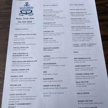 Allegheny Mariner - Menu Front - American Near Me - Kittanning, Pennsylvania Allegheny Mariner - Menu Front - American Near Me - Kittanning, Pennsylvania