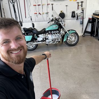 Bones Dent Repair - Swept and mopped the floor to keep a clean shop with My motorcycle in image - Body Shops Near Me - Stuart, Florida