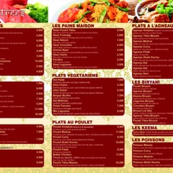 Lal Qila - Le menu