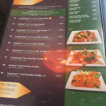 Pho Rex - Leaf symbols help in finding vegetarian dishes. Labels on top help divide dishes out by rice, noodle, etc. - Vietnamese Near Me - Norco, California