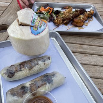 Kulantro - Pork spring rolls, peanut sauce and icy cold fresh coconut - Vietnamese Near Me - Albuquerque, New Mexico