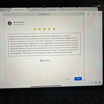 Repair Gig - My iPad with its new screen - Mobile Phone Repair Near Me - Los Angeles, California