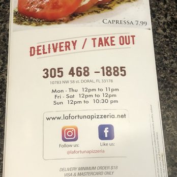 La Fortuna Pizzeria - 2018 Menu - Pizza Near Me - Doral, Florida La Fortuna Pizzeria - 2018 Menu - Pizza Near Me - Doral, Florida