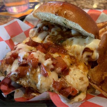 Kelly's Corner - Chicken Bruschetta Sandwich - $12 bit of a knife and fork type of sandwich. Not bad - Sports Bars Near Me - Lester, Pennsylvania