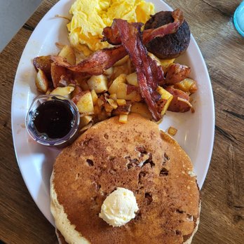 CC’s Cafe - Sampler breakfast delivered: pancakes, eggs, bacon, sausage and those A+ home fries. Plenty of food. - Breakfast & Brunch Near Me - Waller, Texas CC’s Cafe - Sampler breakfast delivered: pancakes, eggs, bacon, sausage and those A+ home fries. Plenty of food. - Breakfast & Brunch Near Me - Waller, Texas