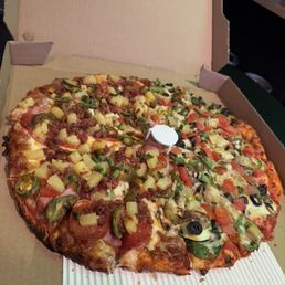 Half super veg Half Randy's Randy's Hot Friday Extra Hot Pizza