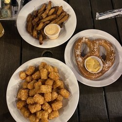 The Dog and Pony Tavern - Tater tots, pickle fries, pretzel with cheese