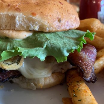 Cafe' la Fleur - Thick cut smoked bacon on Diablo burger and fries! The best! - Cajun/Creole Near Me - Laurel, Mississippi Cafe' la Fleur - Thick cut smoked bacon on Diablo burger and fries! The best! - Cajun/Creole Near Me - Laurel, Mississippi