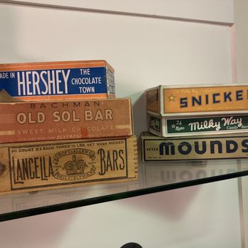 Wilbur Chocolate Retail Store - Old chocolate bar boxes on display. - Candy Stores Near Me - Lititz, Pennsylvania Wilbur Chocolate Retail Store - Old chocolate bar boxes on display. - Candy Stores Near Me - Lititz, Pennsylvania
