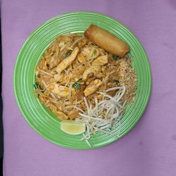 Spice of Thai - Chicken Pad Thai lunch special with a vegetable spring roll.