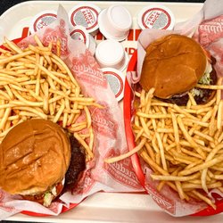 Burgers and fries, oh my! Don't forget the sauce for the fries.
