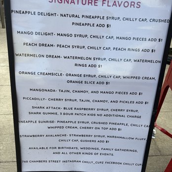 Chilly Cupz - Menu for signature drinks - Shaved Ice Near Me - Eugene, Oregon