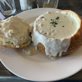 The Fish Hopper - Clam chowder in bread bowl - Seafood Near Me - Monterey, California The Fish Hopper - Clam chowder in bread bowl - Seafood Near Me - Monterey, California