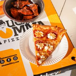 Dough Momma Pizzeria - Slice of pizza and buffalo wings