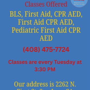 First Support CPR and First Aid Training - We offer the following CPR Courses - First Aid Classes Near Me - San Jose, California